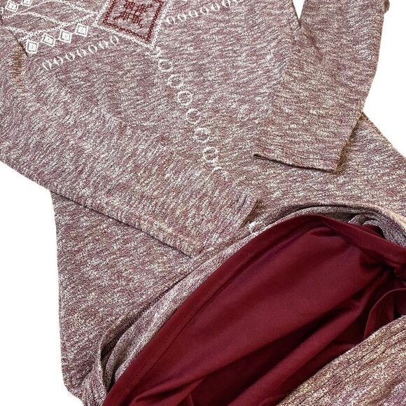 Listicle‎ Body Con Long Sleeve Mini Dress Lined in Heather Burgandy/White Size M - Picture 6 of 9